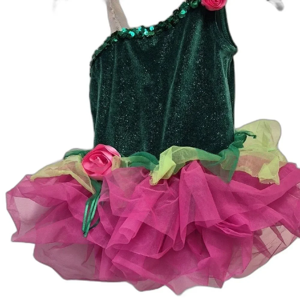 NWOT Fairy Costume Kids 4 Pink Green Ballet Tutu Dress Tinkerbell Pixie Wing